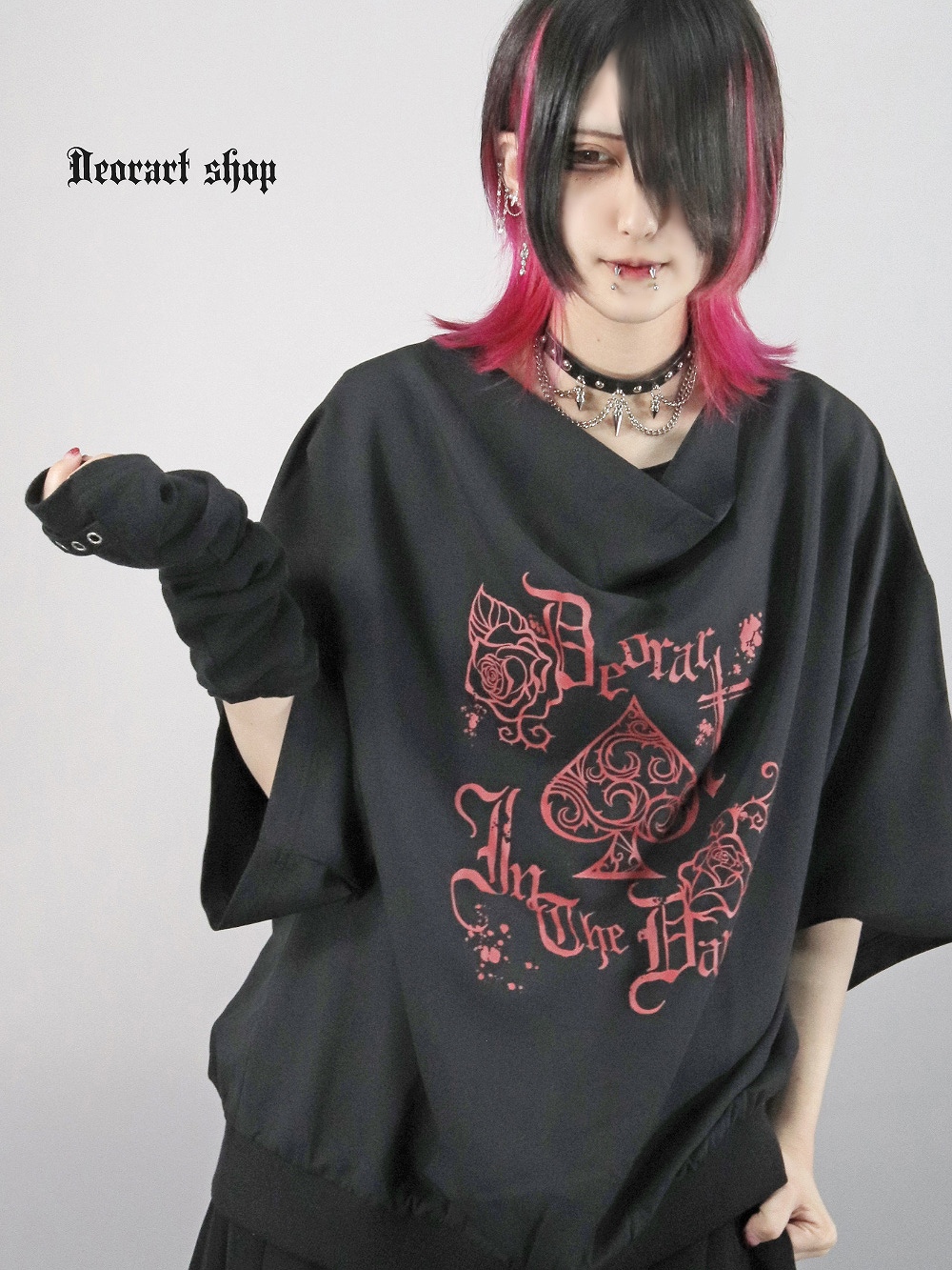 Deorart,ディオラート,モード,ゴシック,Tシャツ,ドレープ,普段使い,スペード,薔薇,裾絞り,地雷系,V系,ヴィジュアル系,大人,ファッション,衣装,メンズ,レディス,通販