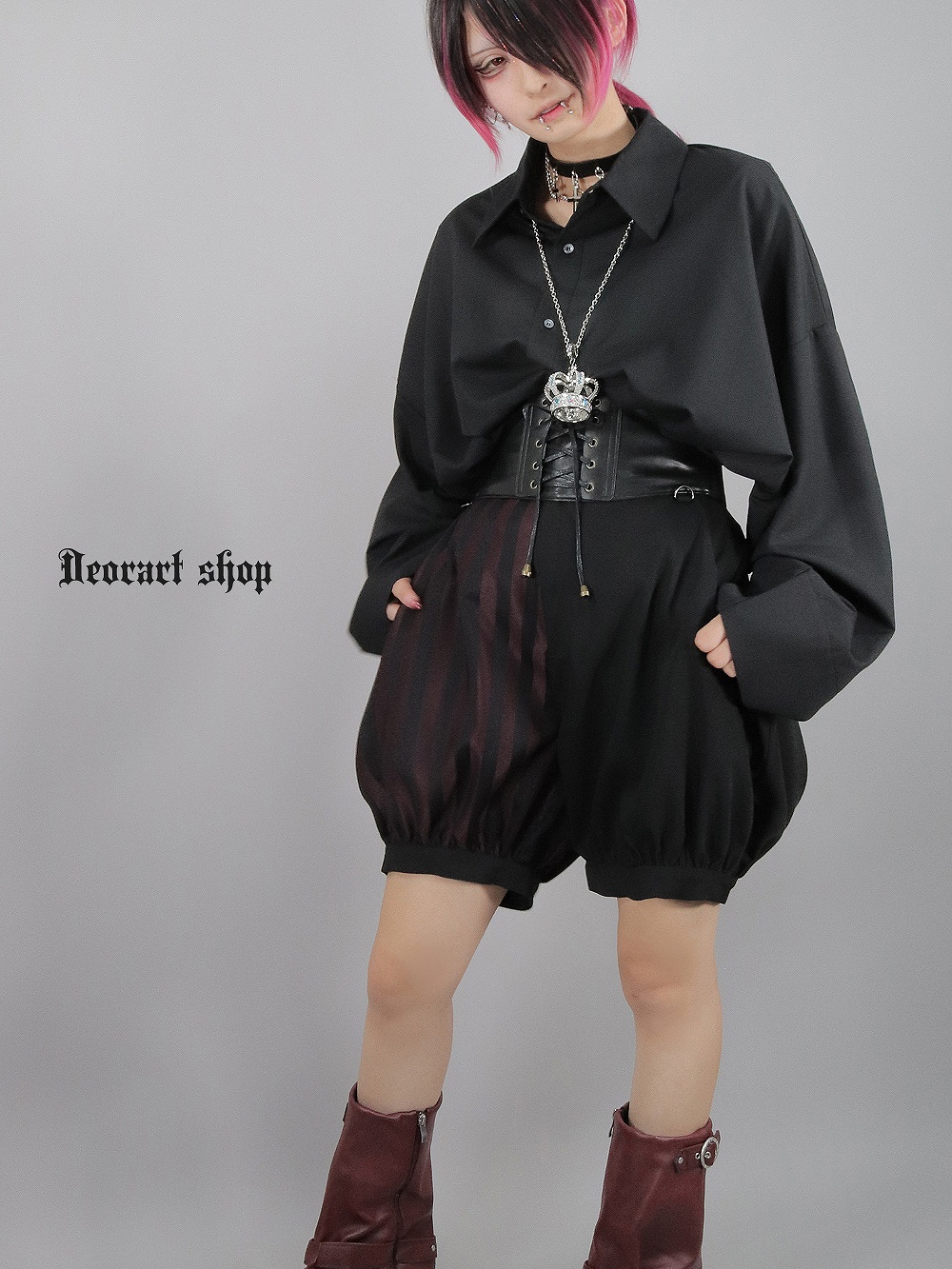 Deorart,ディオラート,モード,ゴシック,セットアップ,モノトーン,着物袖シャツ,振袖シャツ,和装セットアップ,ワントーンコーデ,シャツ,ブラウス,おそろい,ベルト,リングベルト,太ベルト,ライブ,ファッション,衣装,メンズ,レディス,通販