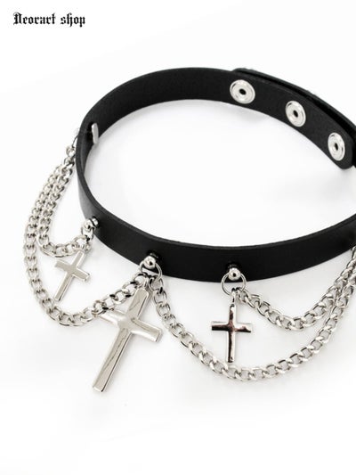 BY2097 cross 2chain choker クロス 2連チェーン チョーカー/首輪 