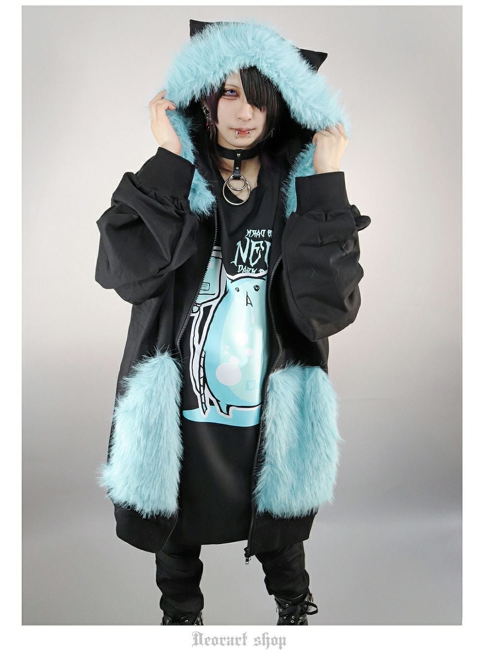 DRT2729 [ネコ耳] オーバーサイズ・ジップパーカー しっぽチャーム付