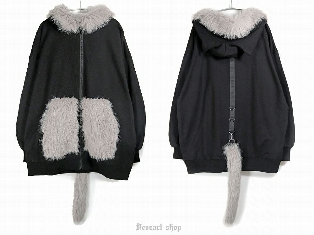 DRT2729 [ネコ耳] オーバーサイズ・ジップパーカー しっぽチャーム付