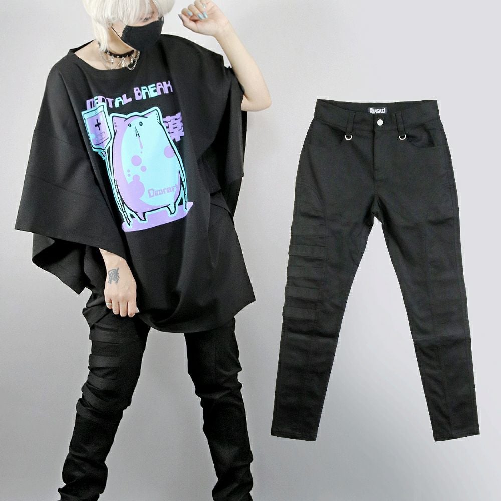 DRT2754 サイドベルトデザイン ・ 切り替えスリムパンツ | Deorart shop