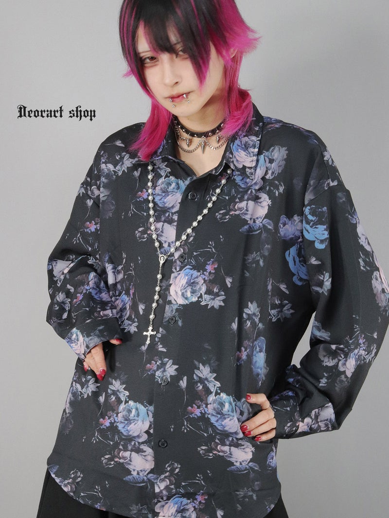 Deorart,ディオラート,総柄シャツ,V系シャツ,パーティ,ドレスアップ,ローズ柄,オーバーサイズ,薔薇,花柄,メンズ,レディス,おしゃれ,カッコイイ,地雷系,ホスト,ライブ衣装,通販