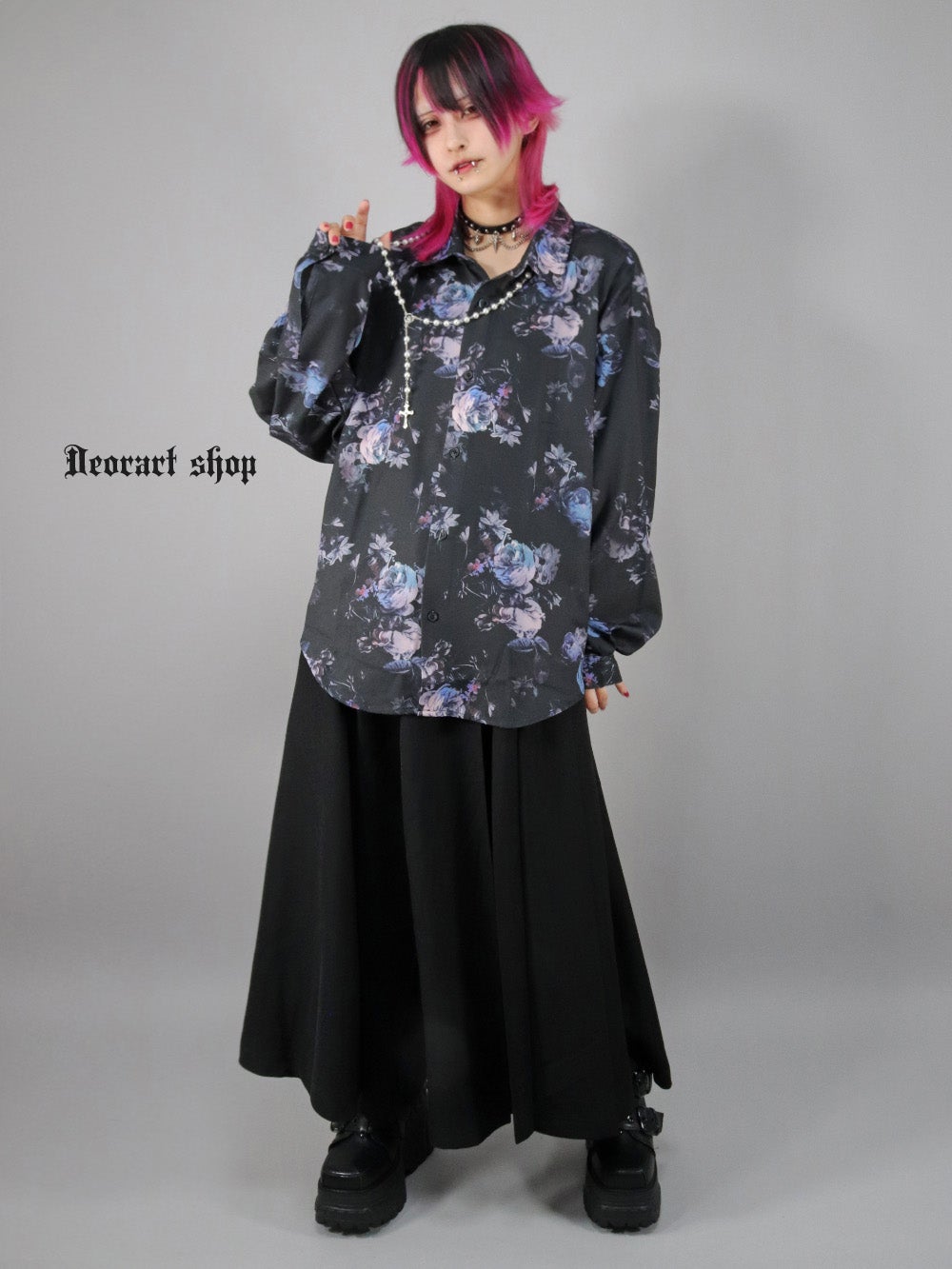 Deorart,ディオラート,総柄シャツ,V系シャツ,パーティ,ドレスアップ,ローズ柄,オーバーサイズ,薔薇,花柄,メンズ,レディス,おしゃれ,カッコイイ,地雷系,ホスト,ライブ衣装,通販