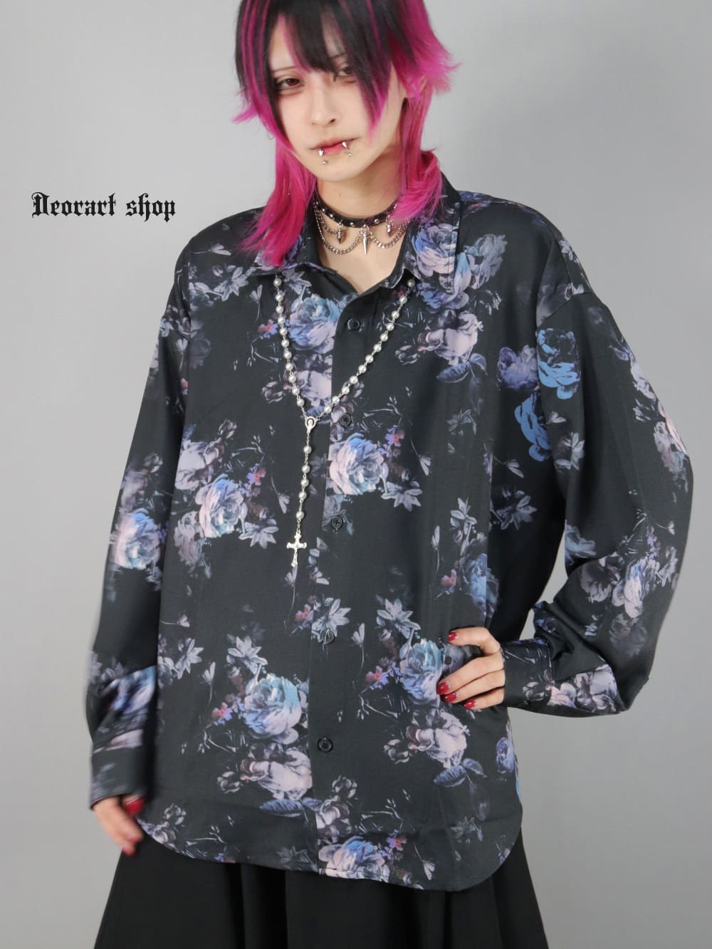 Deorart,ディオラート,総柄シャツ,V系シャツ,パーティ,ドレスアップ,ローズ柄,オーバーサイズ,薔薇,花柄,メンズ,レディス,おしゃれ,カッコイイ,地雷系,ホスト,ライブ衣装,通販