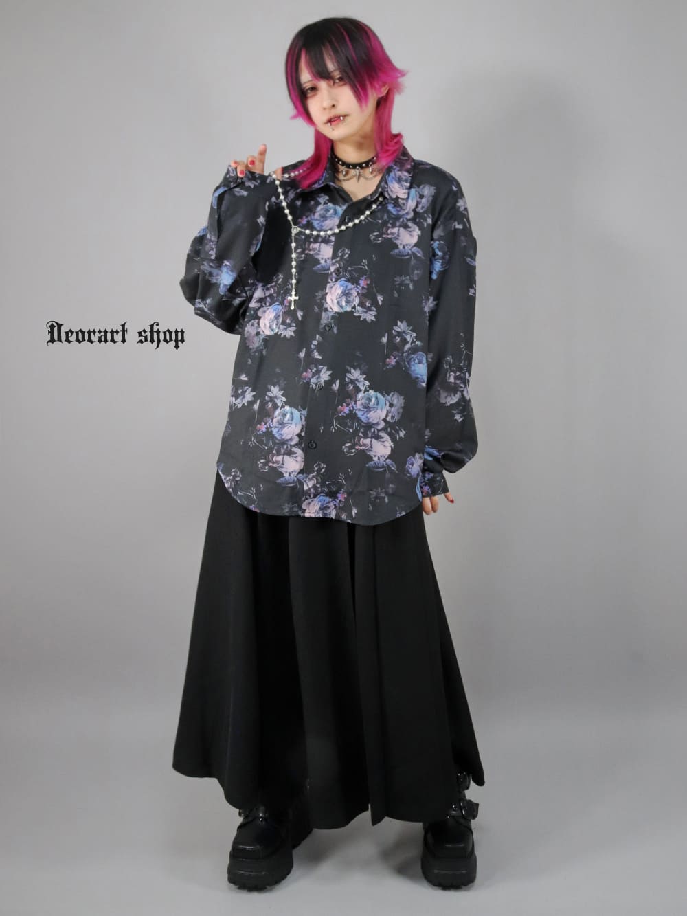 Deorart,ディオラート,総柄シャツ,V系シャツ,パーティ,ドレスアップ,ローズ柄,オーバーサイズ,薔薇,花柄,メンズ,レディス,おしゃれ,カッコイイ,地雷系,ホスト,ライブ衣装,通販