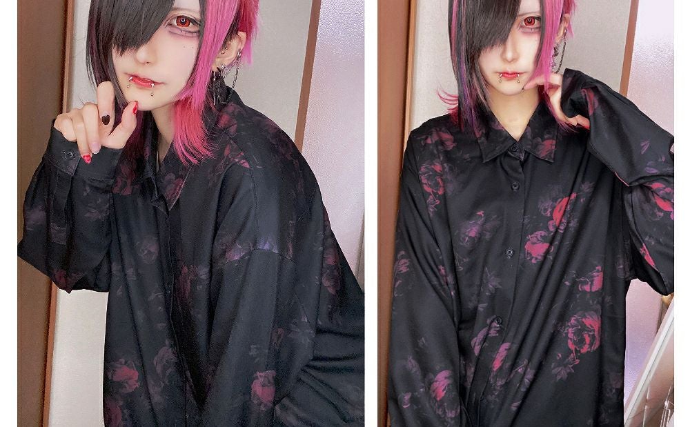 Deorart,ディオラート,総柄シャツ,V系シャツ,パーティ,ドレスアップ,ローズ柄,オーバーサイズ,薔薇,花柄,メンズ,レディス,おしゃれ,カッコイイ,地雷系,ホスト,ライブ衣装,通販