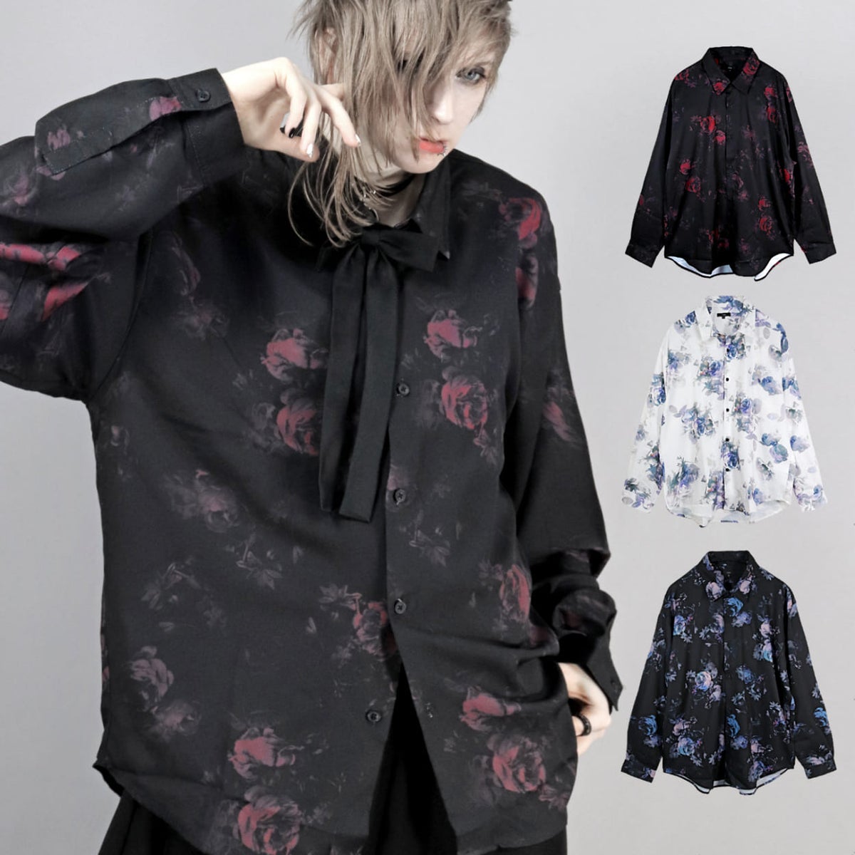 Deorart,ディオラート,総柄シャツ,V系シャツ,パーティ,ドレスアップ,ローズ柄,オーバーサイズ,薔薇,花柄,メンズ,レディス,おしゃれ,カッコイイ,地雷系,ホスト,ライブ衣装,通販