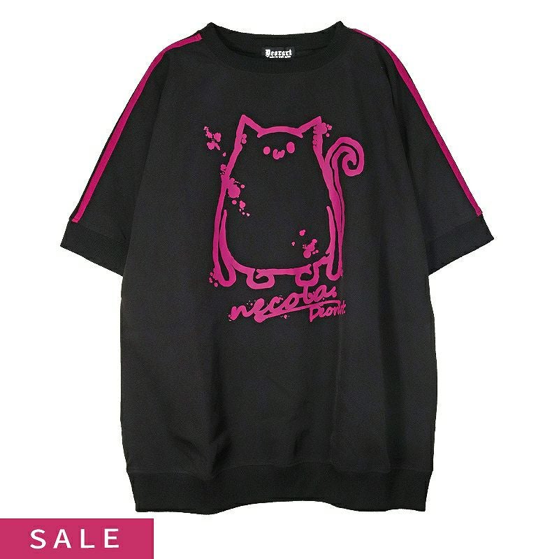 DRT2778 [ジャージ風 サイドライン] NEKOLAプリント 五分袖 プル