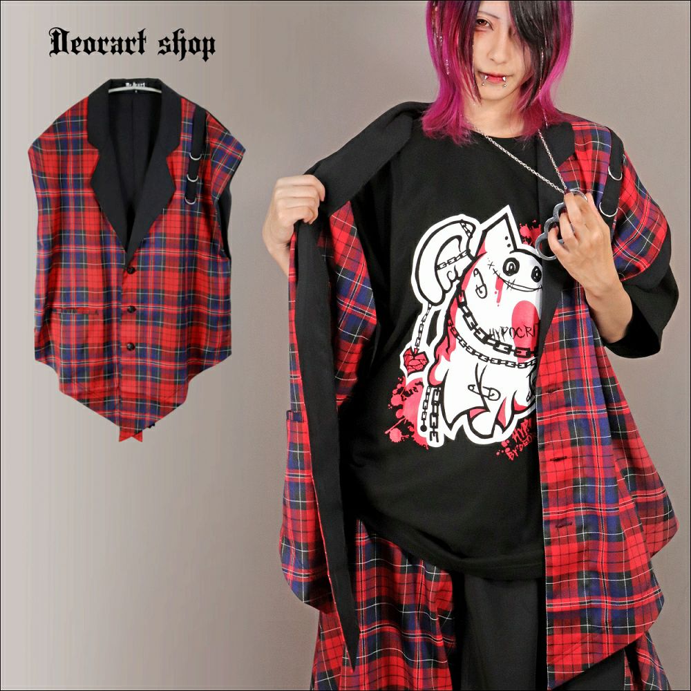 Deorart,ディオラート,モード,ゴシック,チェック柄,ベスト,ジレ,セットアップ,パンクロック,地雷系,トラッド,メンズスカート,V系,ヴィジュアル系,大人,ライブ,ファッション,衣装,メンズ,レディス,通販
