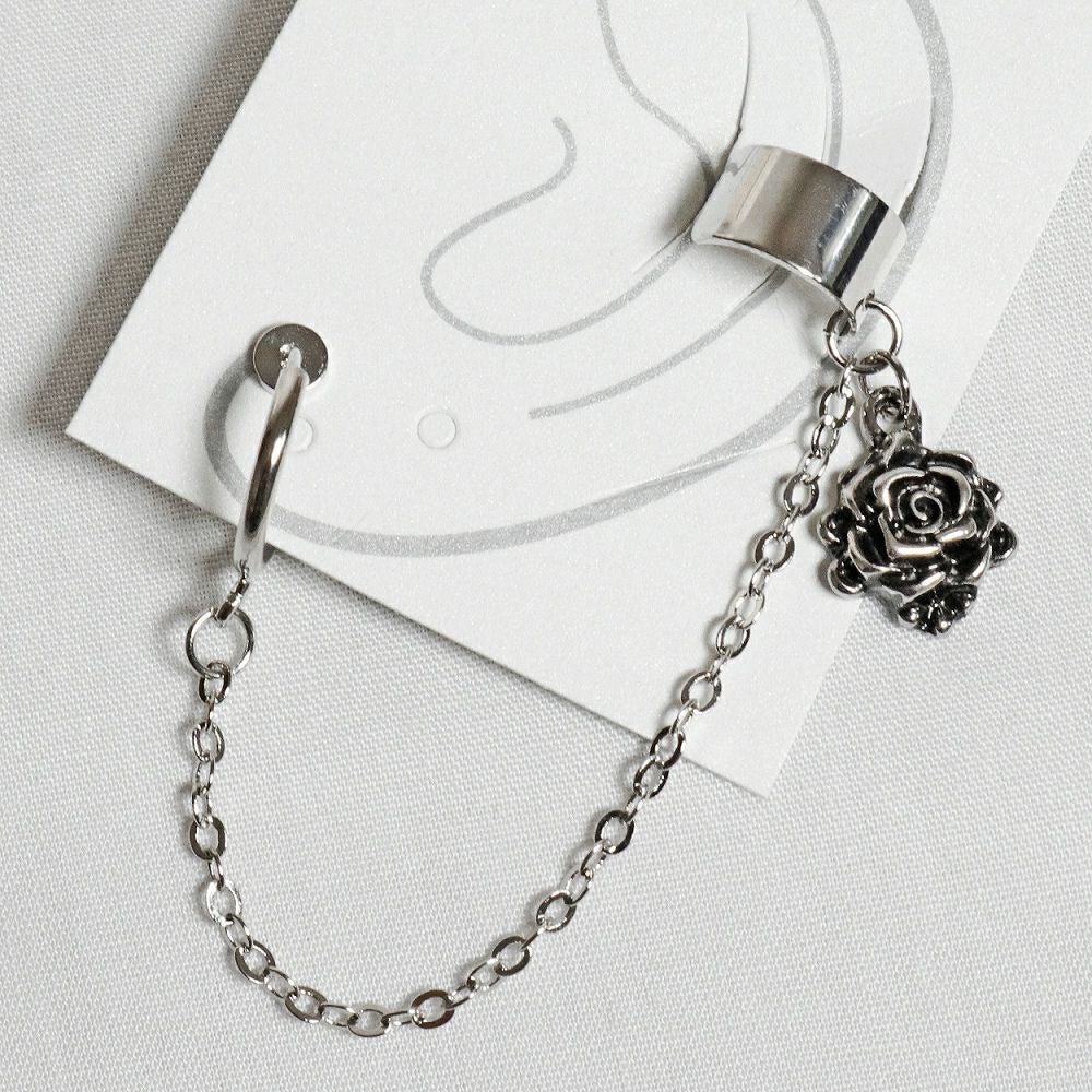 BY1118 シルバーローズ ・ イヤーカフ＆リングイヤリング [rose