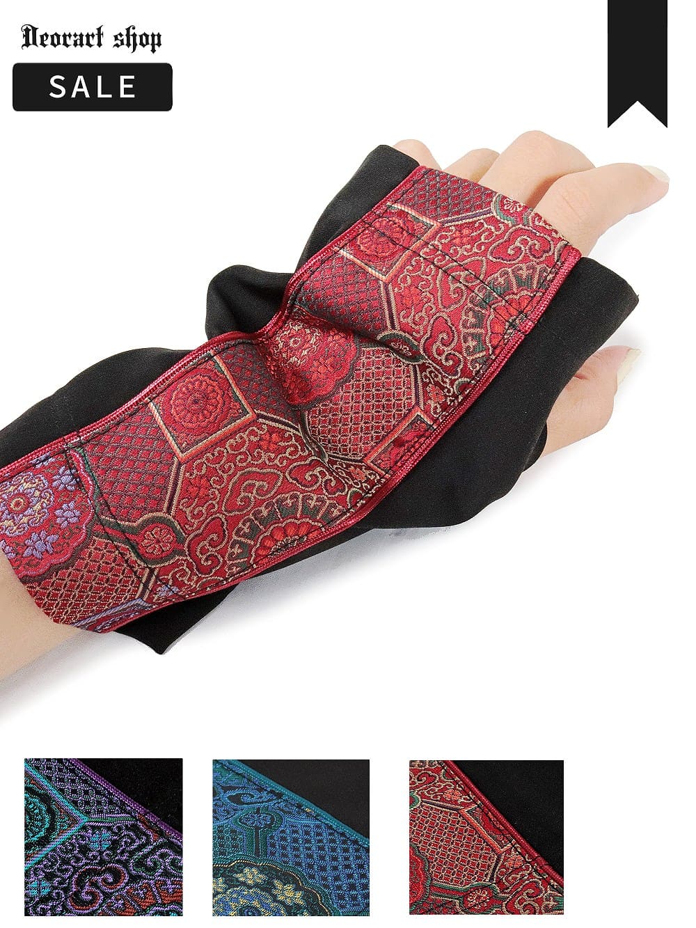 DRT2795 チャイナ柄 切り替え ショートアームカバー | Deorart shop