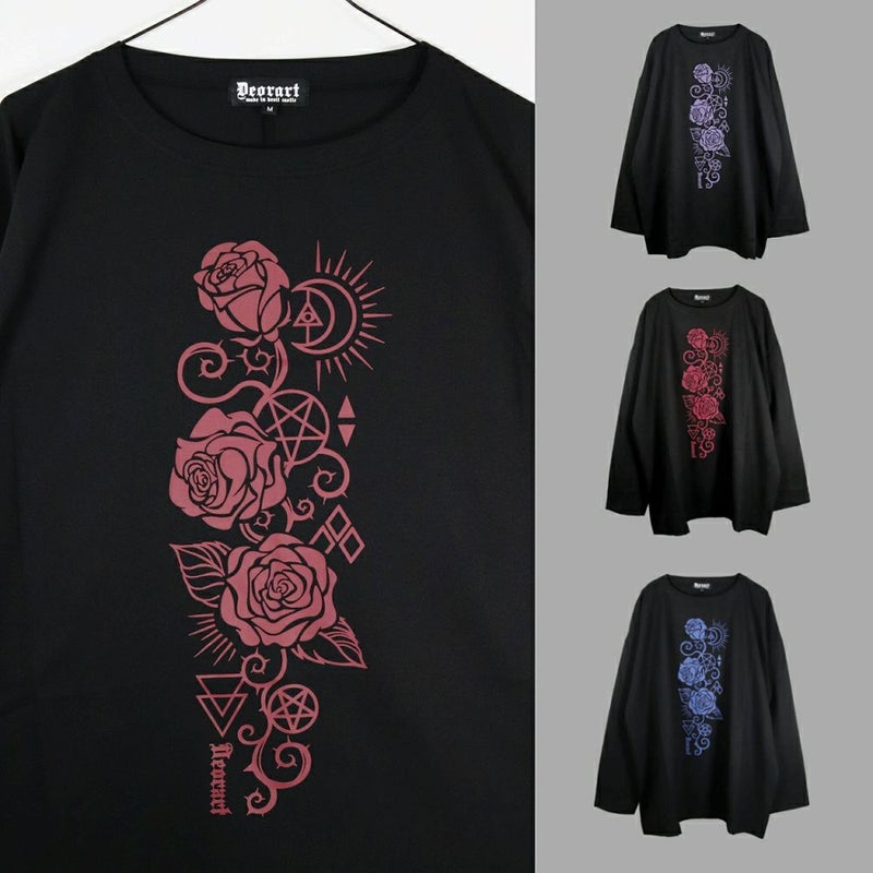 Deorart,ディオラート,Tシャツ,薔薇,ローズ,地雷系,サブカル系,オカルト,オーバーサイズ,V系,ホスト,衣装,長袖,ファッション
