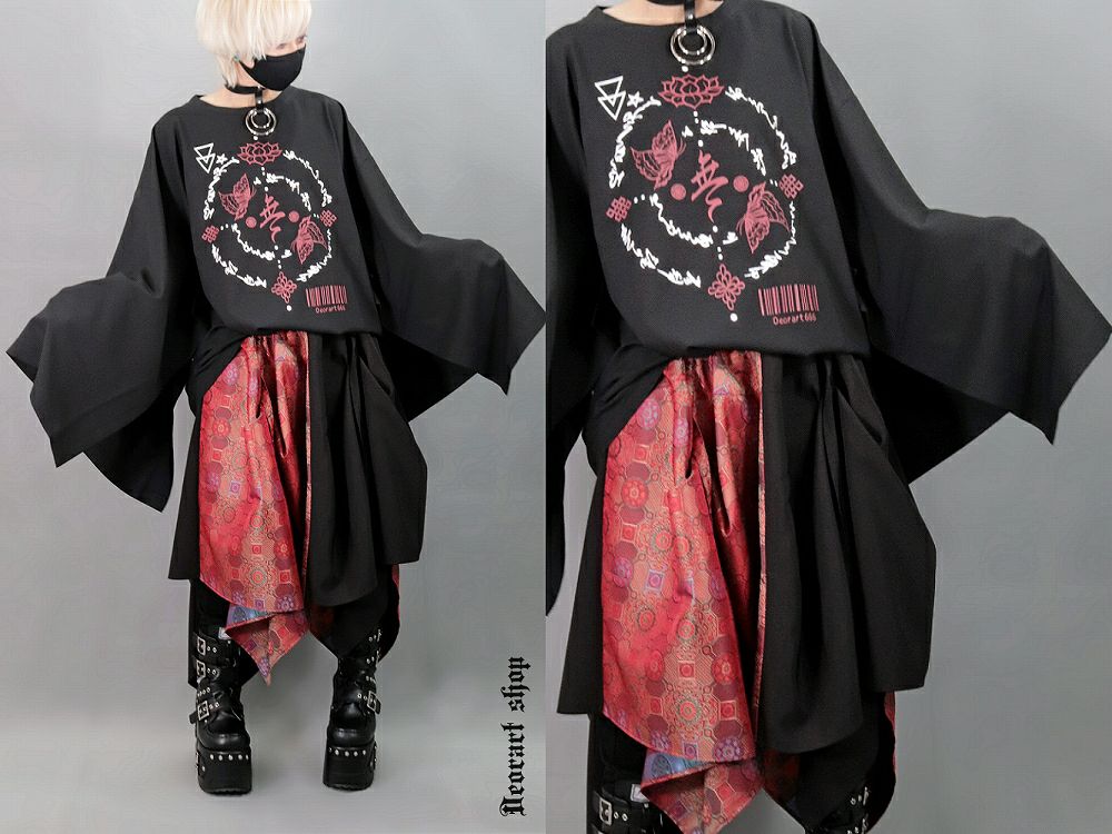 Deorart,ディオラート,Tシャツ,蓮,彼岸花,地雷系,和風,中華風,和柄,チャイナ柄,オカルト,オーバーサイズ,V系,ホスト,衣装,長袖,ファッション