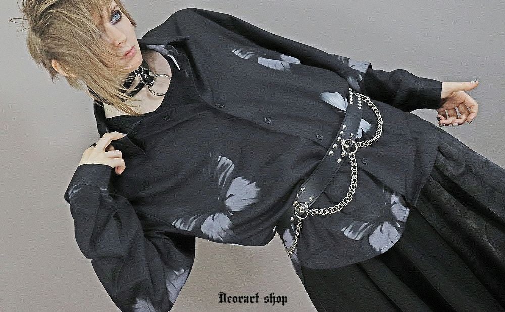 BY7089 ルーズシルエット・ダークカラー 蝶柄 総柄 シャツ[butterfly