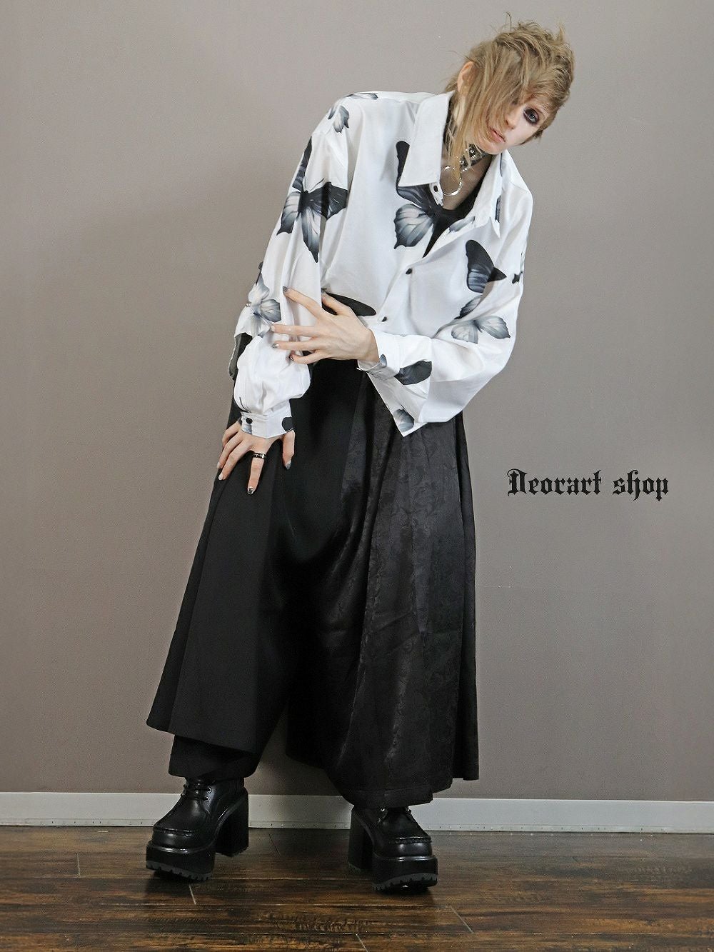 Deorart,ディオラート,V系シャツ,柄シャツ,バタフライ柄,蝶々,ゴシック,バンド,ホスト,男装,衣装,オーバーサイズ