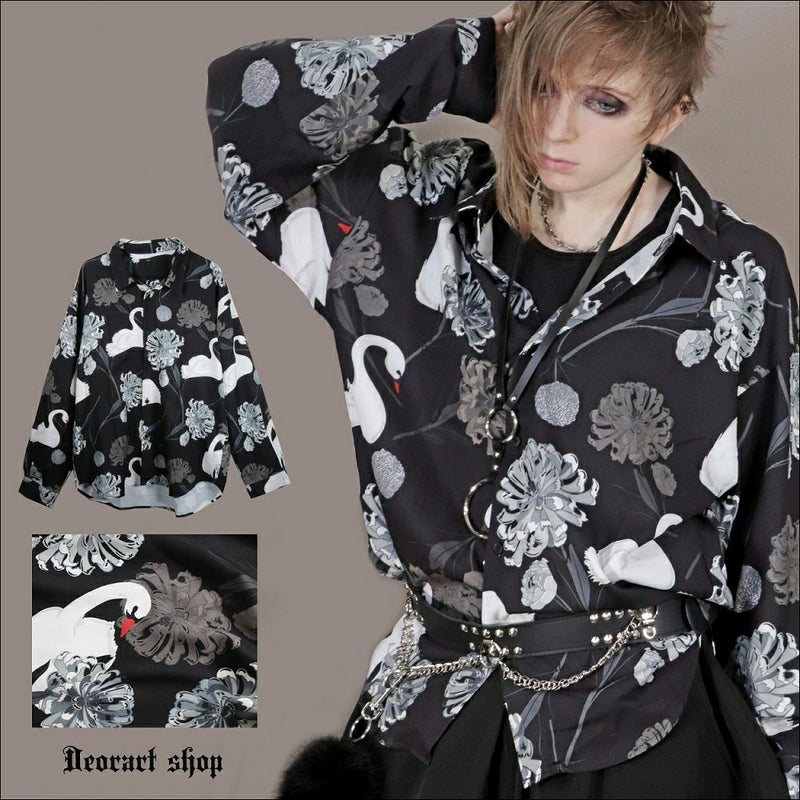 Deorart,ディオラート,V系シャツ,柄シャツ,鳥柄,白鳥,ゴシック,バンド,ホスト,男装,衣装,オーバーサイズ,