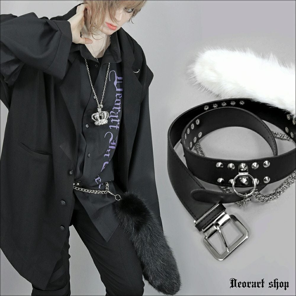 BY2119B 尻尾付き スタッズ＆チェーン カスタムベルト | Deorart shop