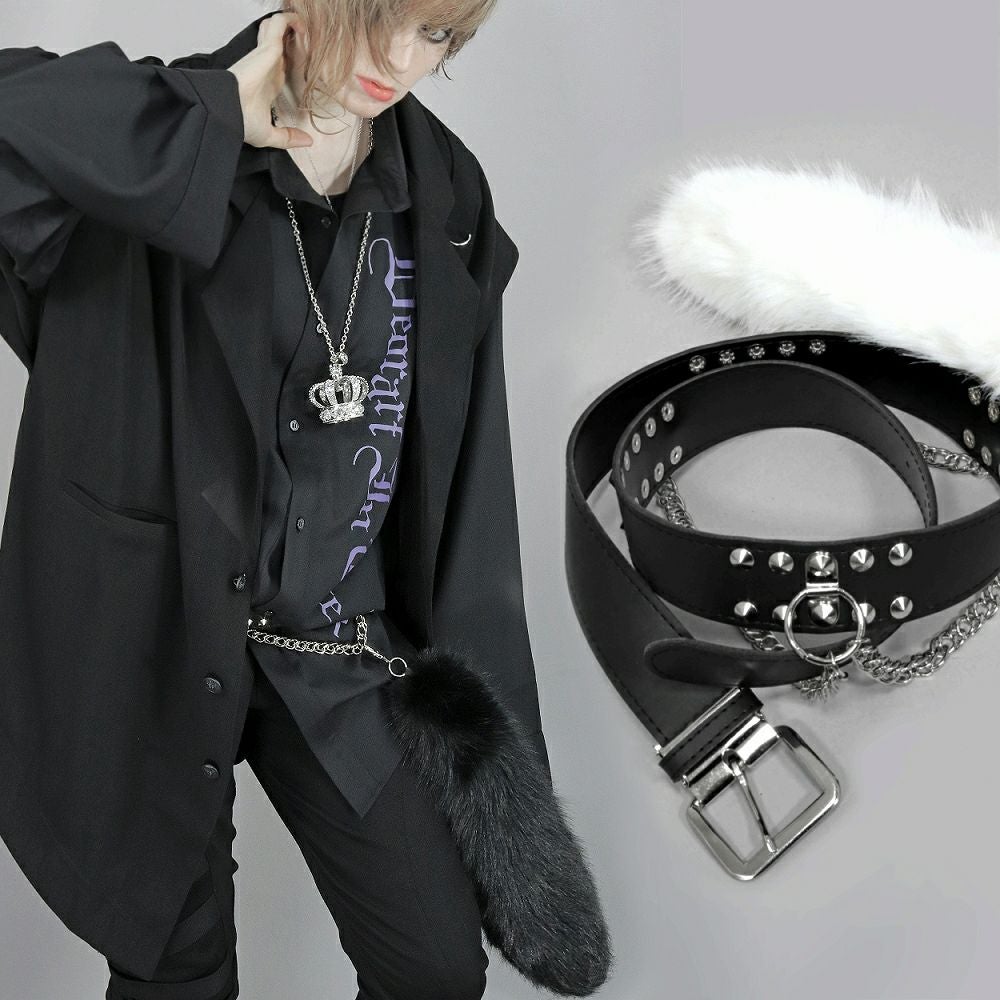 BY2119B 尻尾付き スタッズ＆チェーン カスタムベルト | Deorart shop