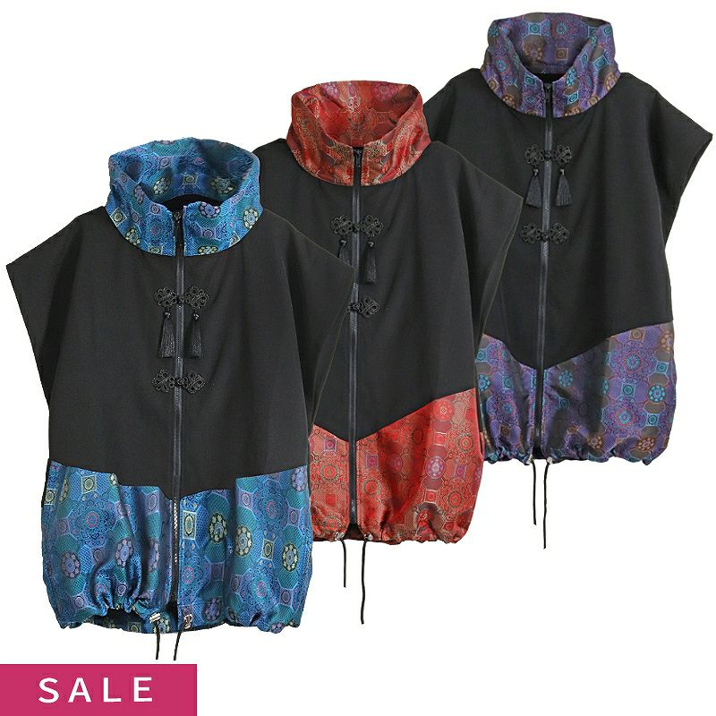 DRT2814 【GOTH CHINA】チャイナ・中華ボタン ジレ ベスト[中華柄