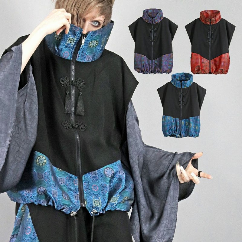 Deorart,ディオラート,V系,地雷系,中華柄,ハイネック,スタンドネック,ベスト,チャイナボタン,新中式,中華マフィア,チャイニーズマフィア,コーデ,ホスト,コンカフェ,ライブ,ファッション,ダンス衣装,メンズ,レディス,男装