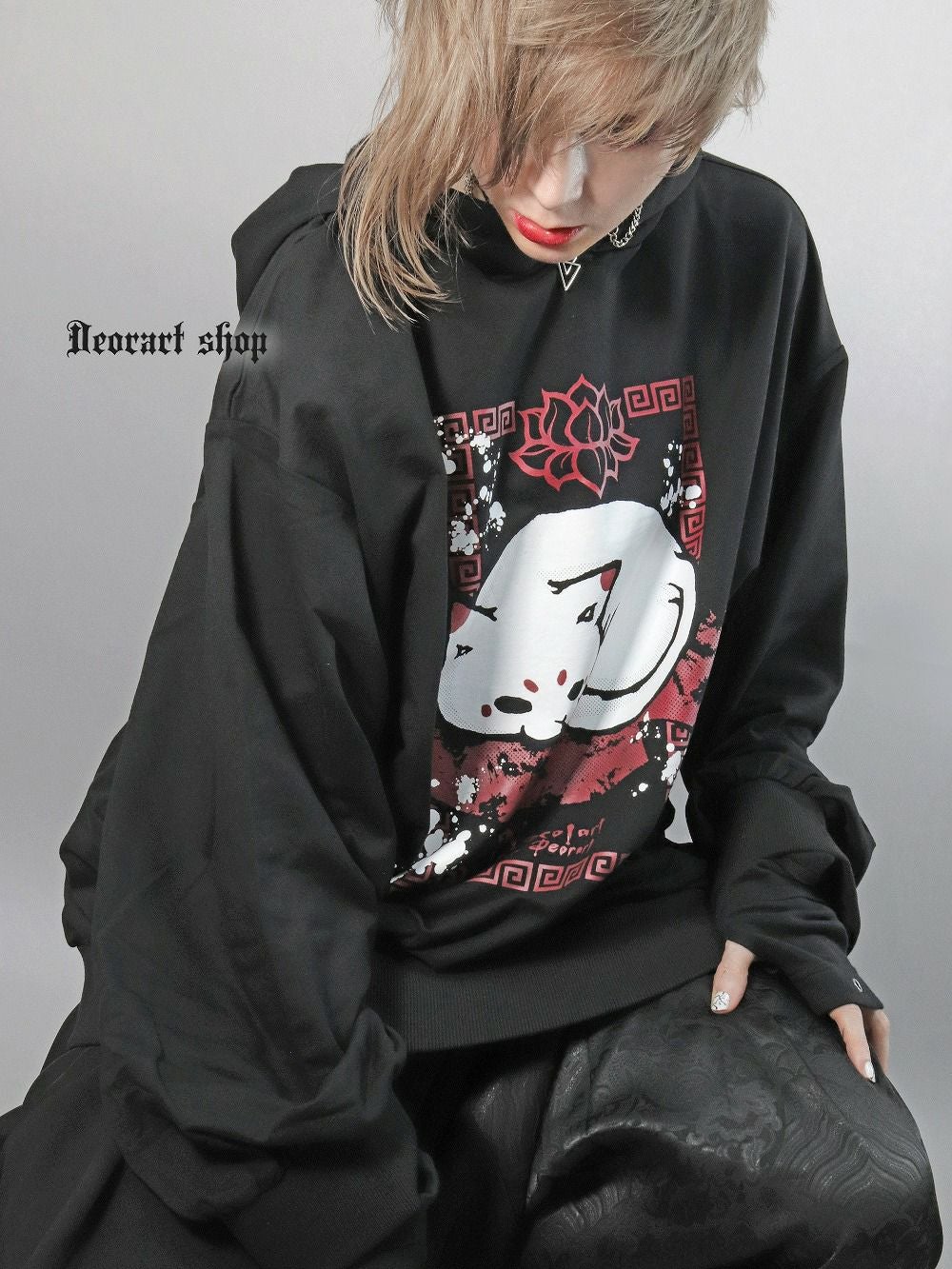 Deorart,ディオラート,地雷系,猫耳パーカー,ネコミミパーカー,猫柄,和柄,妖怪,招き猫,ケモ耳,フード,V系,emo,punk,rock,原宿 ,ゴシック,モード,ファッション,服,通販