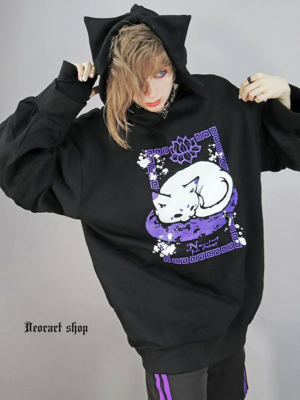 Deorart,ディオラート,地雷系,猫耳パーカー,ネコミミパーカー,猫柄,和柄,妖怪,招き猫,ケモ耳,フード,V系,emo,punk,rock,原宿 ,ゴシック,モード,ファッション,服,通販　