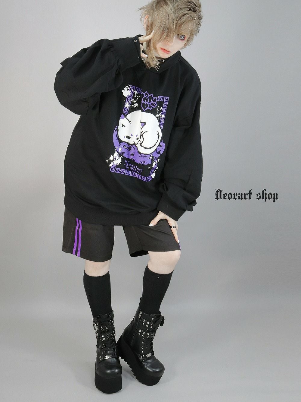 Deorart,ディオラート,地雷系,猫耳パーカー,ネコミミパーカー,猫柄,和柄,妖怪,招き猫,ケモ耳,フード,V系,emo,punk,rock,原宿 ,ゴシック,モード,ファッション,服,通販