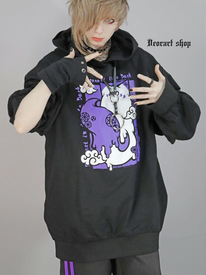 Deorart,ディオラート,地雷系,猫耳パーカー,ネコミミパーカー,白狐,九尾,和柄,妖怪,招き猫,ケモ耳,フード,V系,emo,punk,rock,原宿 ,ゴシック,モード,ファッション,服,通販