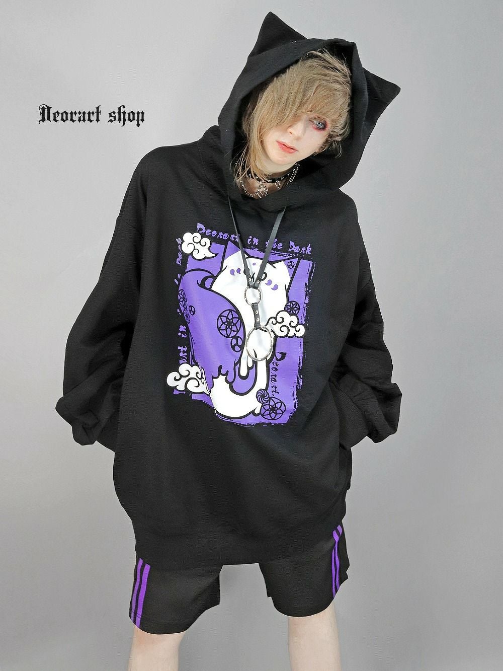 Deorart,ディオラート,地雷系,猫耳パーカー,ネコミミパーカー,白狐,九尾,和柄,妖怪,招き猫,ケモ耳,フード,V系,emo,punk,rock,原宿 ,ゴシック,モード,ファッション,服,通販