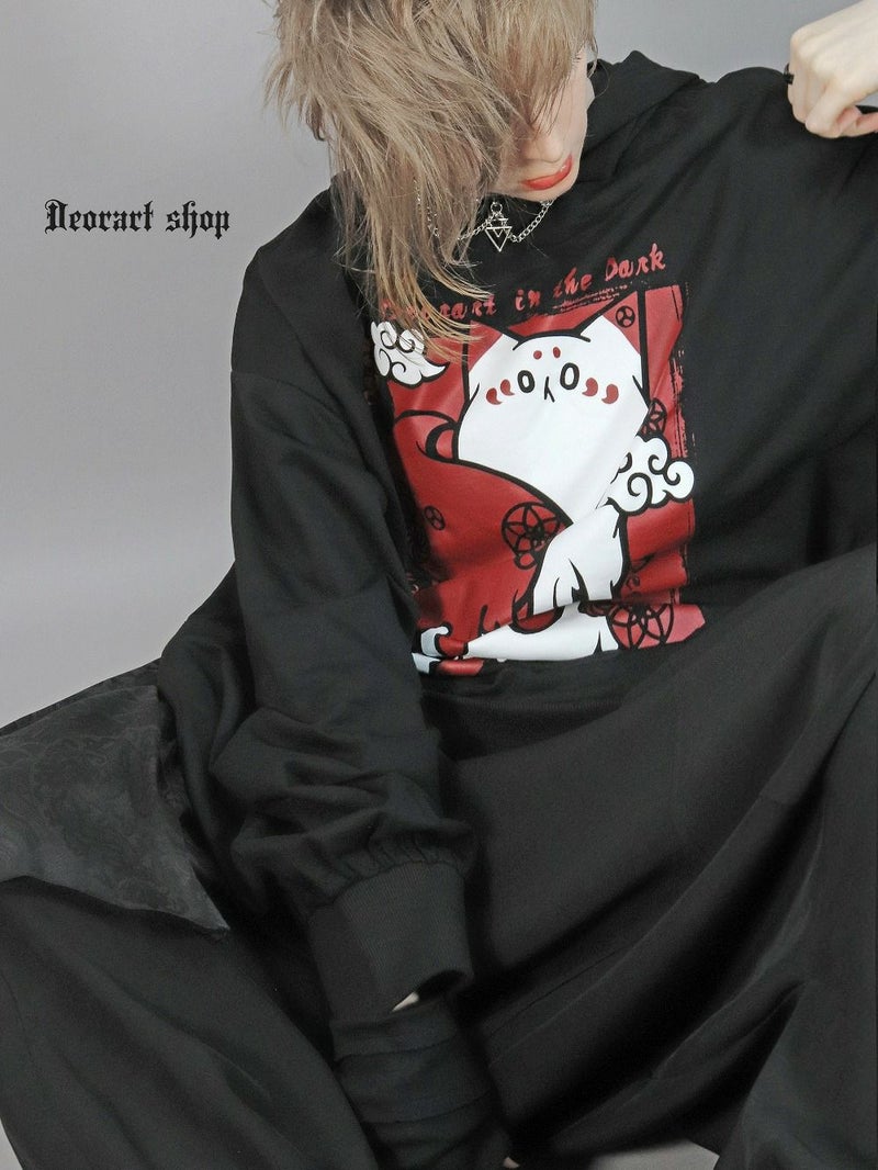 Deorart,ディオラート,地雷系,猫耳パーカー,ネコミミパーカー,白狐,九尾,和柄,妖怪,招き猫,ケモ耳,フード,V系,emo,punk,rock,原宿 ,ゴシック,モード,ファッション,服,通販