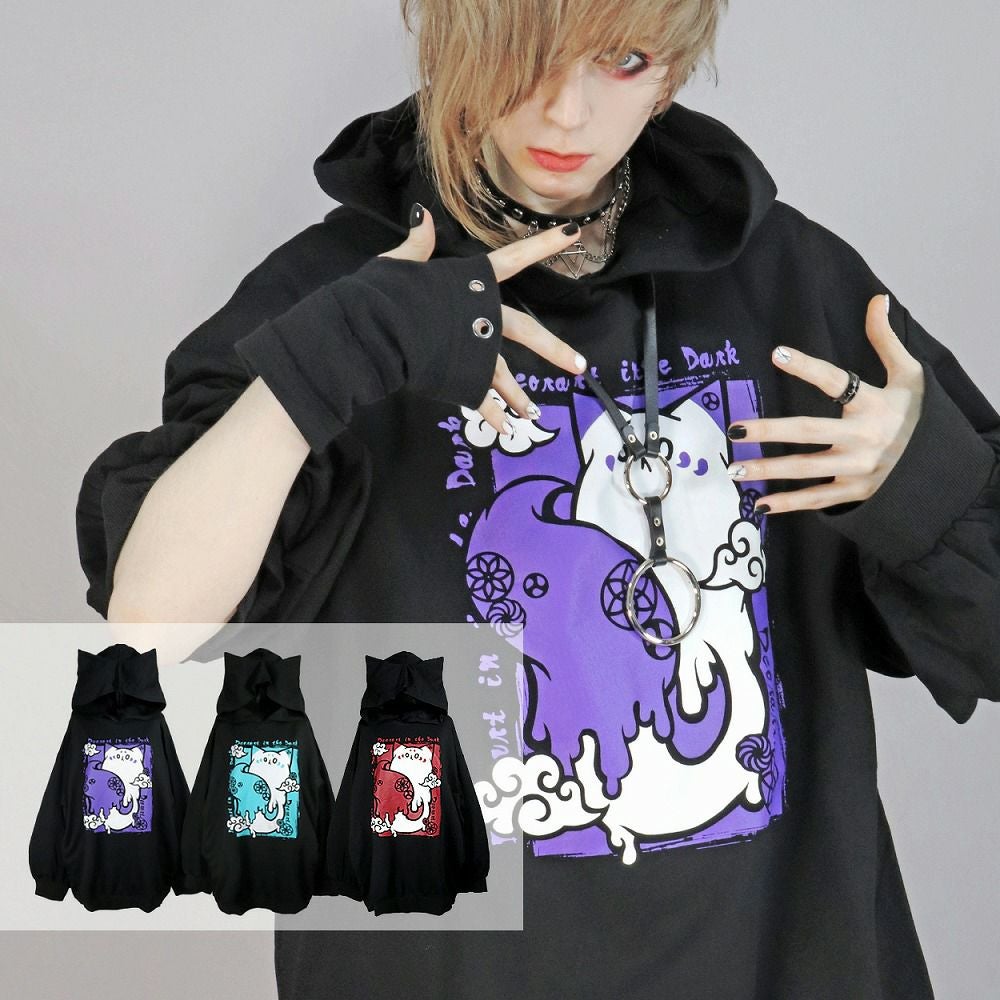 Deorart,ディオラート,地雷系,猫耳パーカー,ネコミミパーカー,白狐,九尾,和柄,妖怪,招き猫,ケモ耳,フード,V系,emo,punk,rock,原宿 ,ゴシック,モード,ファッション,服,通販