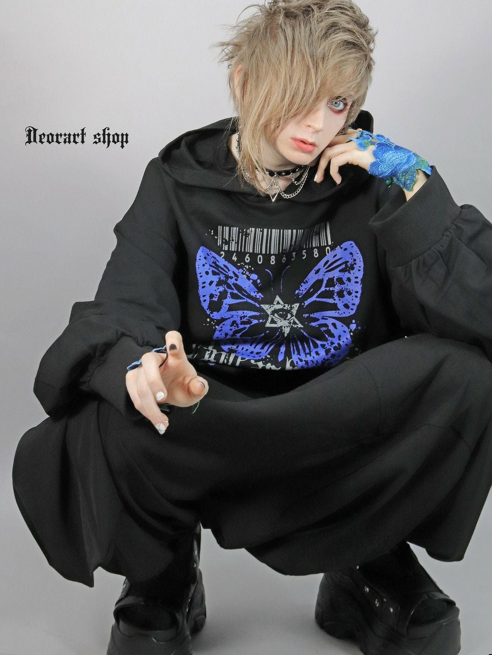 Deorart,ディオラート,地雷系,猫耳,ネコミミフード,蝶々,バタフライ,ヴィジュアル系,V系,emo,punk,rock,原宿 ,ゴシック,モード,ファッション,服,通販