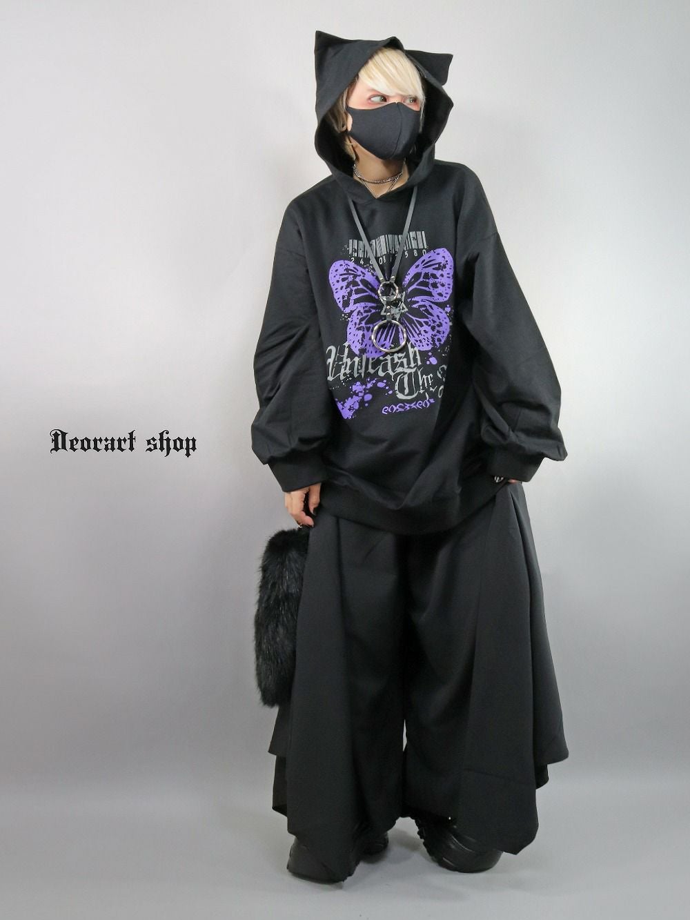 DRT2824 オーバーサイズ ネコ耳フード・プルパーカー [ butterfly eye