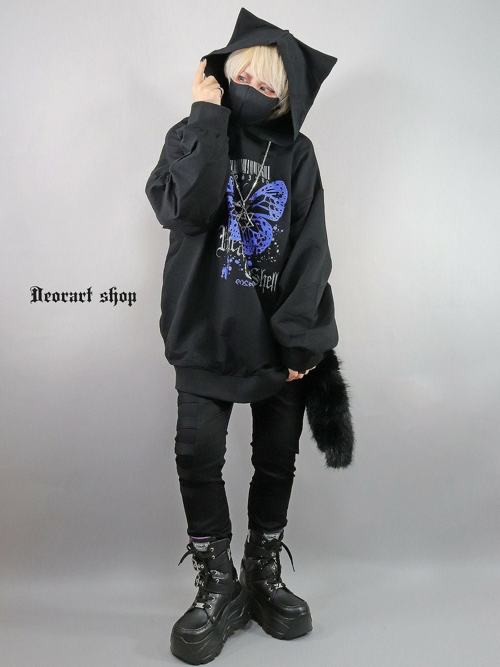 DRT2824 オーバーサイズ ネコ耳フード・プルパーカー [ butterfly eye