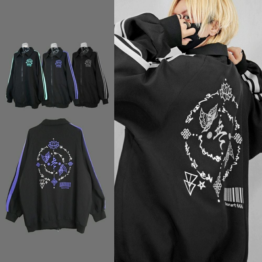 DRT2827 [ジャージ風 サイドライン] 蓮 中華柄・ジップ ジャケット