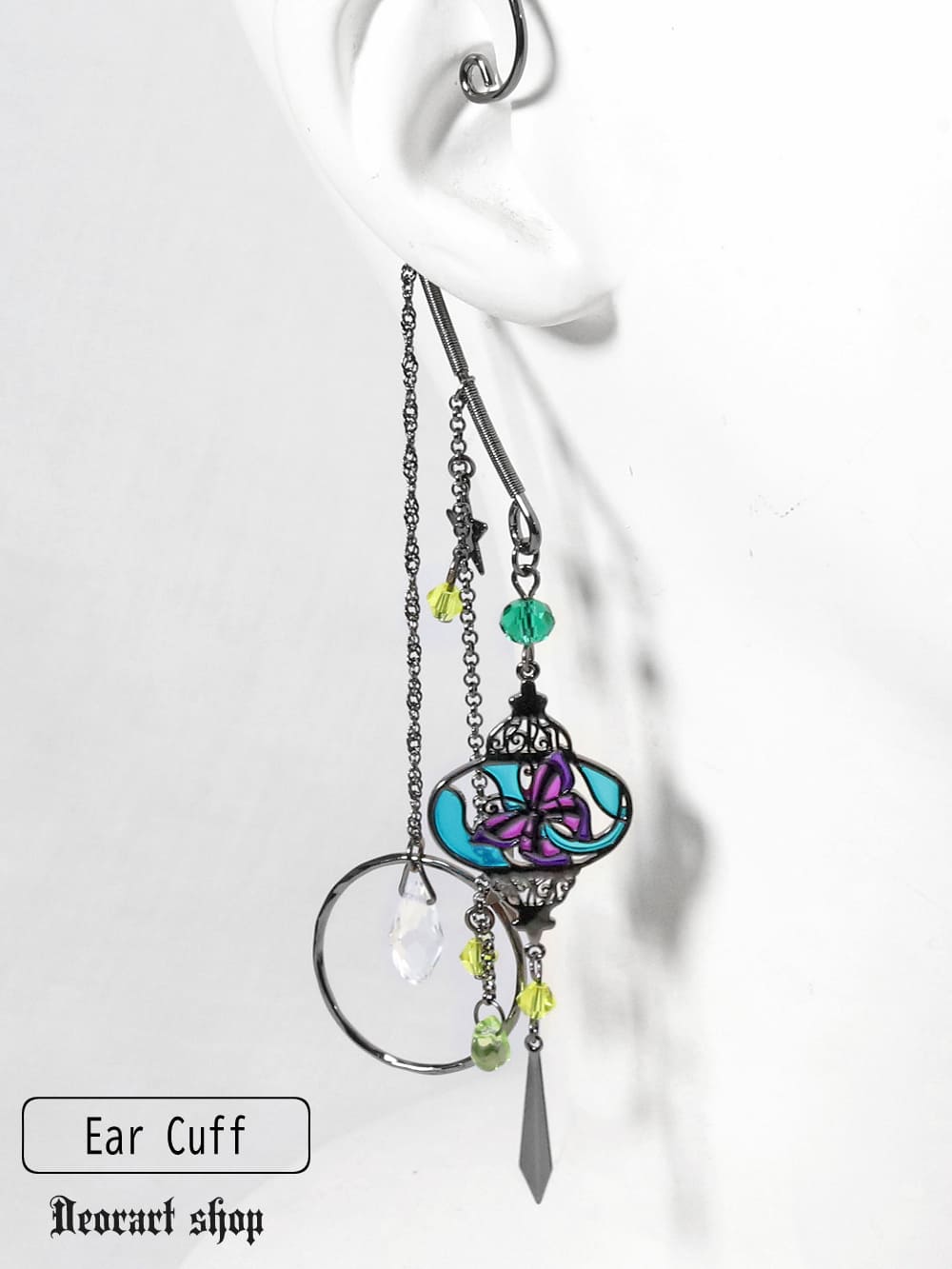 Deorart,ディオラート,イヤーフック,イヤリング,ステンドグラス風,揺れる,蝶,紫,黄色,ランプ,ランタン,ロングピアス,かわいい,かっこいい,V系