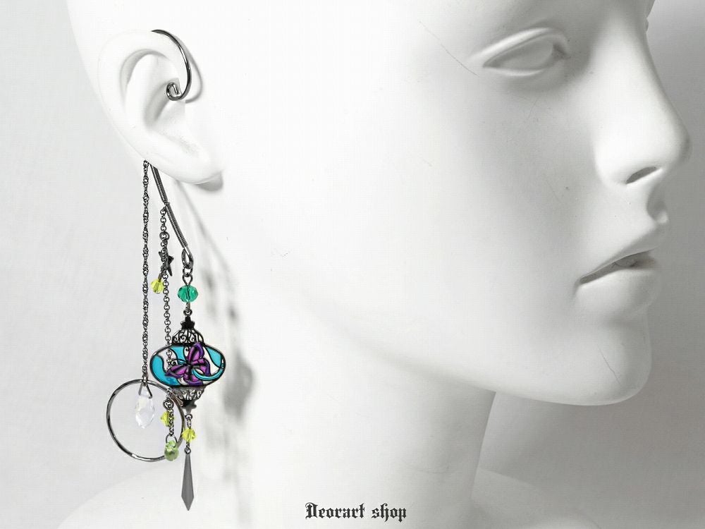 Deorart,ディオラート,イヤーフック,イヤリング,ステンドグラス風,揺れる,蝶,紫,黄色,ランプ,ランタン,ロングピアス,かわいい,かっこいい,V系