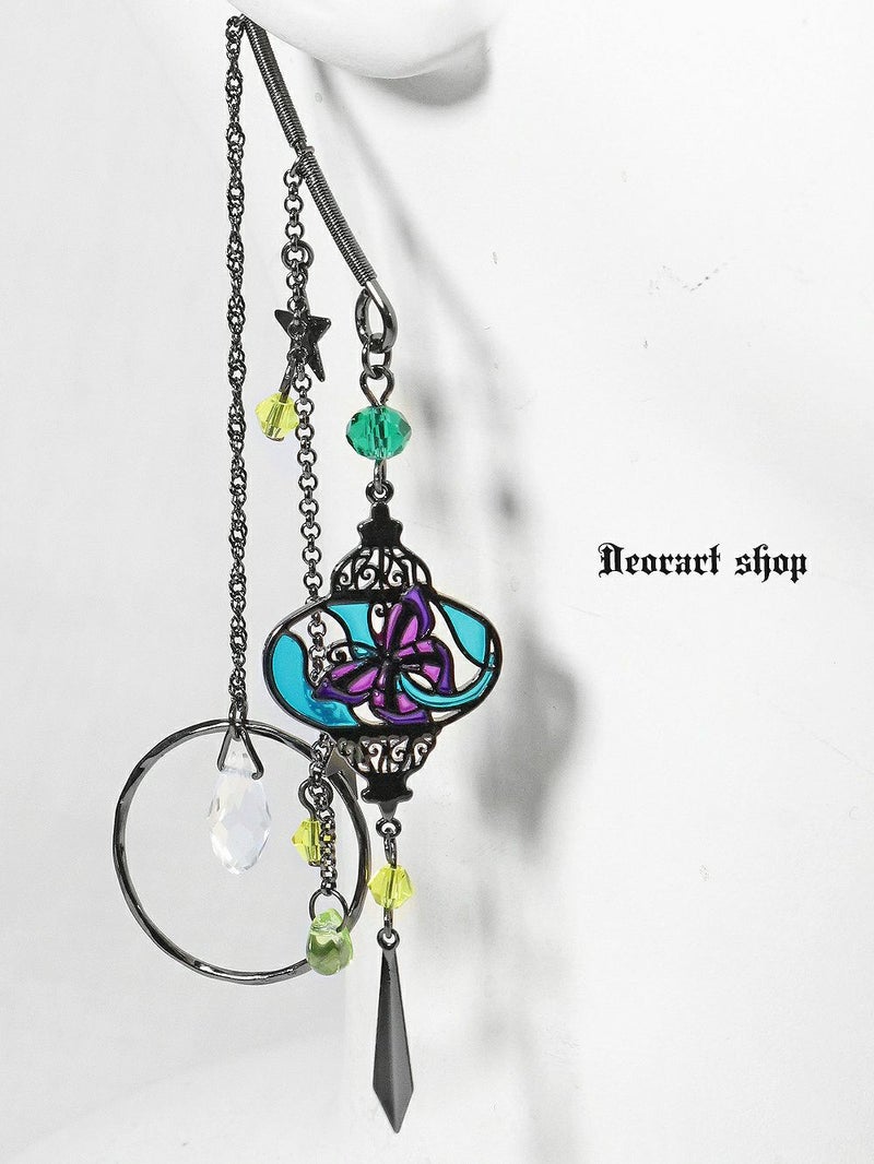 Deorart,ディオラート,イヤーフック,イヤリング,ステンドグラス風,揺れる,蝶,紫,黄色,ランプ,ランタン,ロングピアス,かわいい,かっこいい,V系