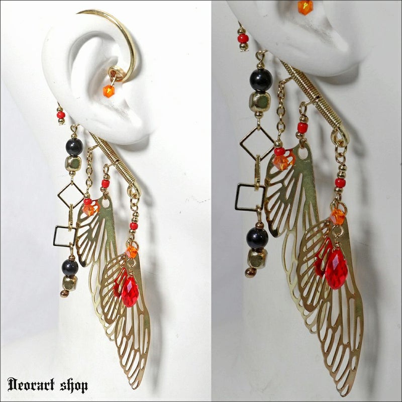 Deorart,ディオラート,ゴシック,イヤーフック,イヤリング,蝶々,羽,ゆれる,かっこいい,かわいい,きれい,V系,バンド,アジアン,コスプレ衣装