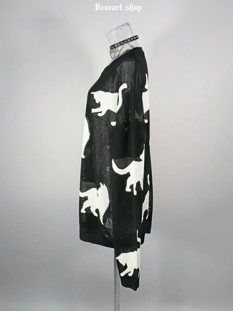 Deorart,ディオラート,かわいい,かっこいい,猫柄,夏,春,ニット,薄手ニット,サマーニット,透かし編み,透けニット,パンクファッション,ゴシックファッション,地雷系男子,地雷系女子,サブカル系ファッション,ライブ衣装,V系,