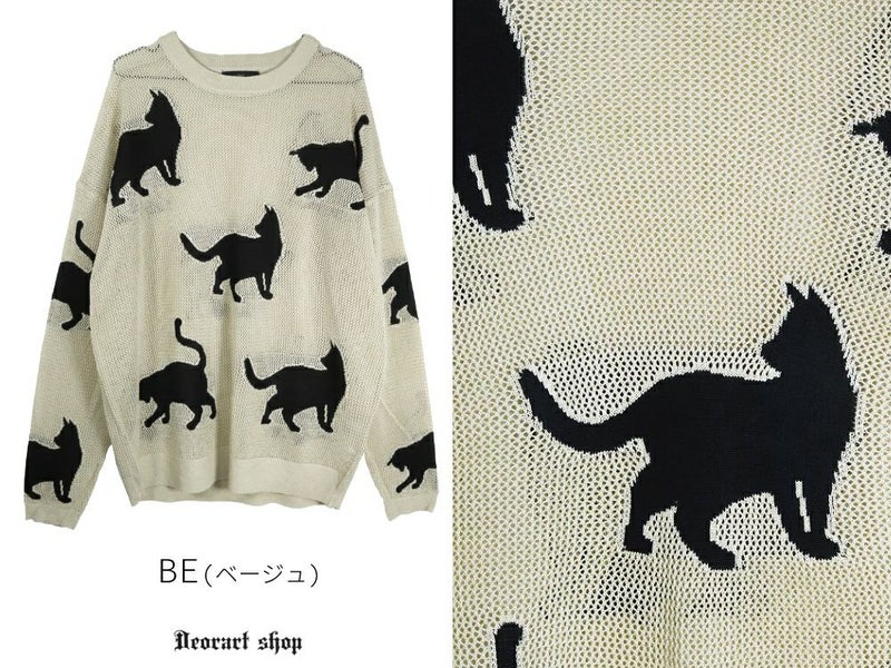 Deorart,ディオラート,かわいい,かっこいい,猫柄,夏,春,ニット,薄手ニット,サマーニット,透かし編み,透けニット,パンクファッション,ゴシックファッション,地雷系男子,地雷系女子,サブカル系ファッション,ライブ衣装,V系,