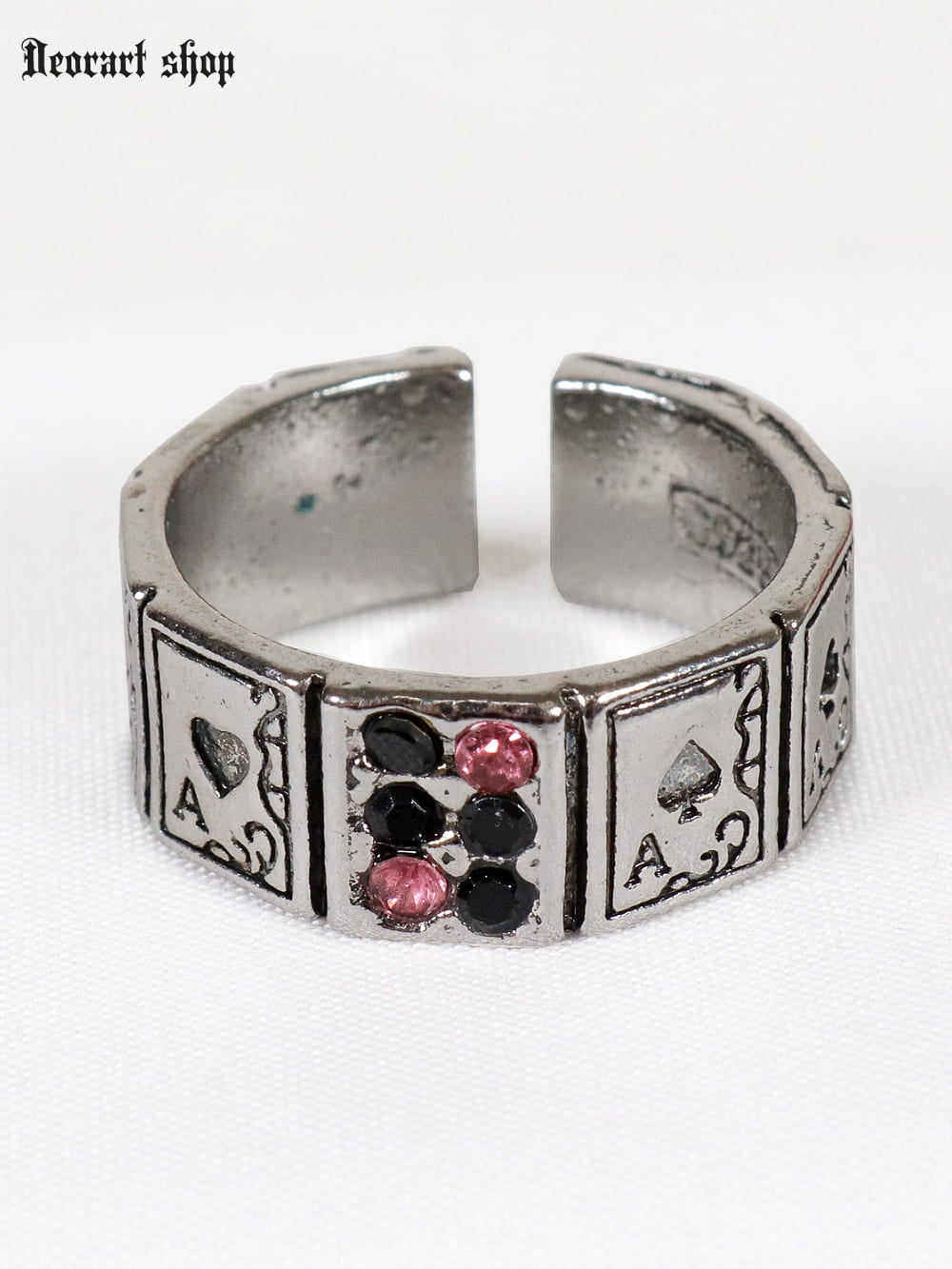 Deorart,ディオラート,指輪,リング,トランプ柄,アリスモチーフ,スペードモチーフ,ハートモチーフ,ストーン付き,リング,フルーサイズ,