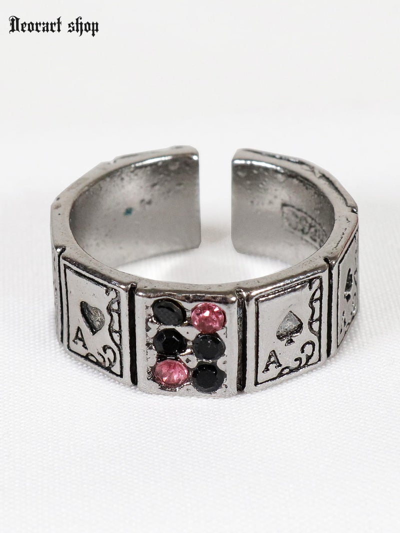 Deorart,ディオラート,指輪,リング,トランプ柄,アリスモチーフ,スペードモチーフ,ハートモチーフ,ストーン付き,リング,フルーサイズ,