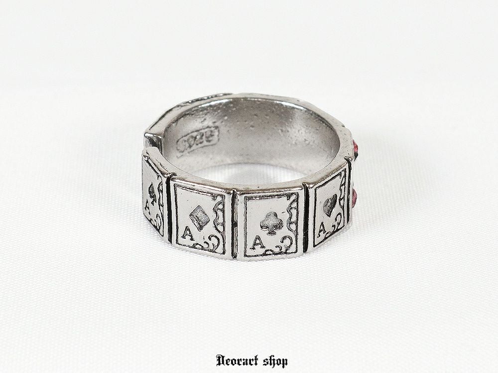 Deorart,ディオラート,指輪,リング,トランプ柄,アリスモチーフ,スペードモチーフ,ハートモチーフ,ストーン付き,リング,フルーサイズ,