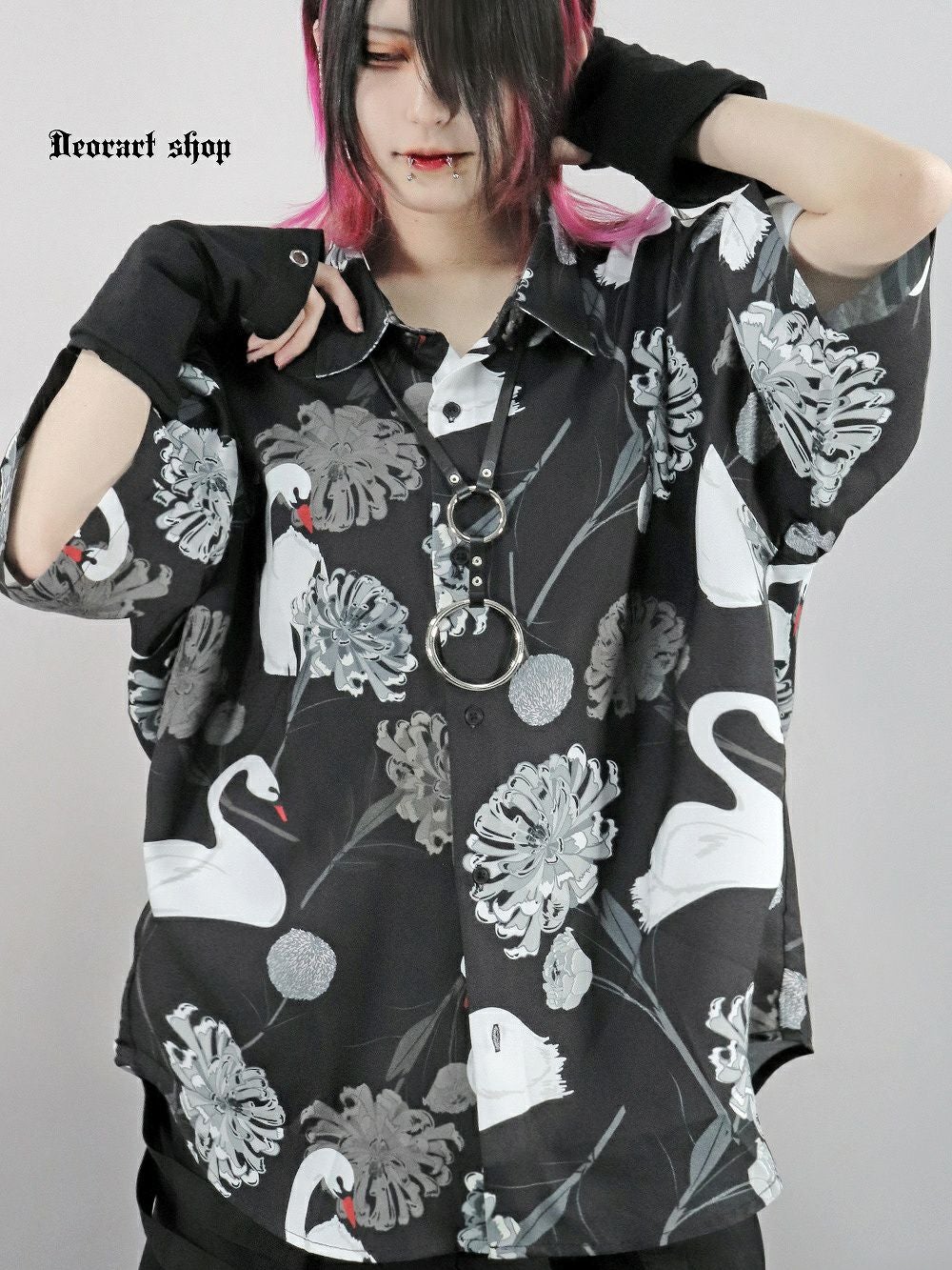 Deorart,ディオラート,V系シャツ,柄シャツ,鳥柄,白鳥,ゴシック,バンド,ホスト,男装,衣装,オーバーサイズ,