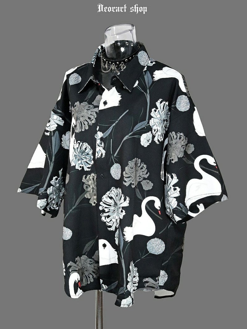 Deorart,ディオラート,V系シャツ,柄シャツ,鳥柄,白鳥,ゴシック,バンド,ホスト,男装,衣装,オーバーサイズ,