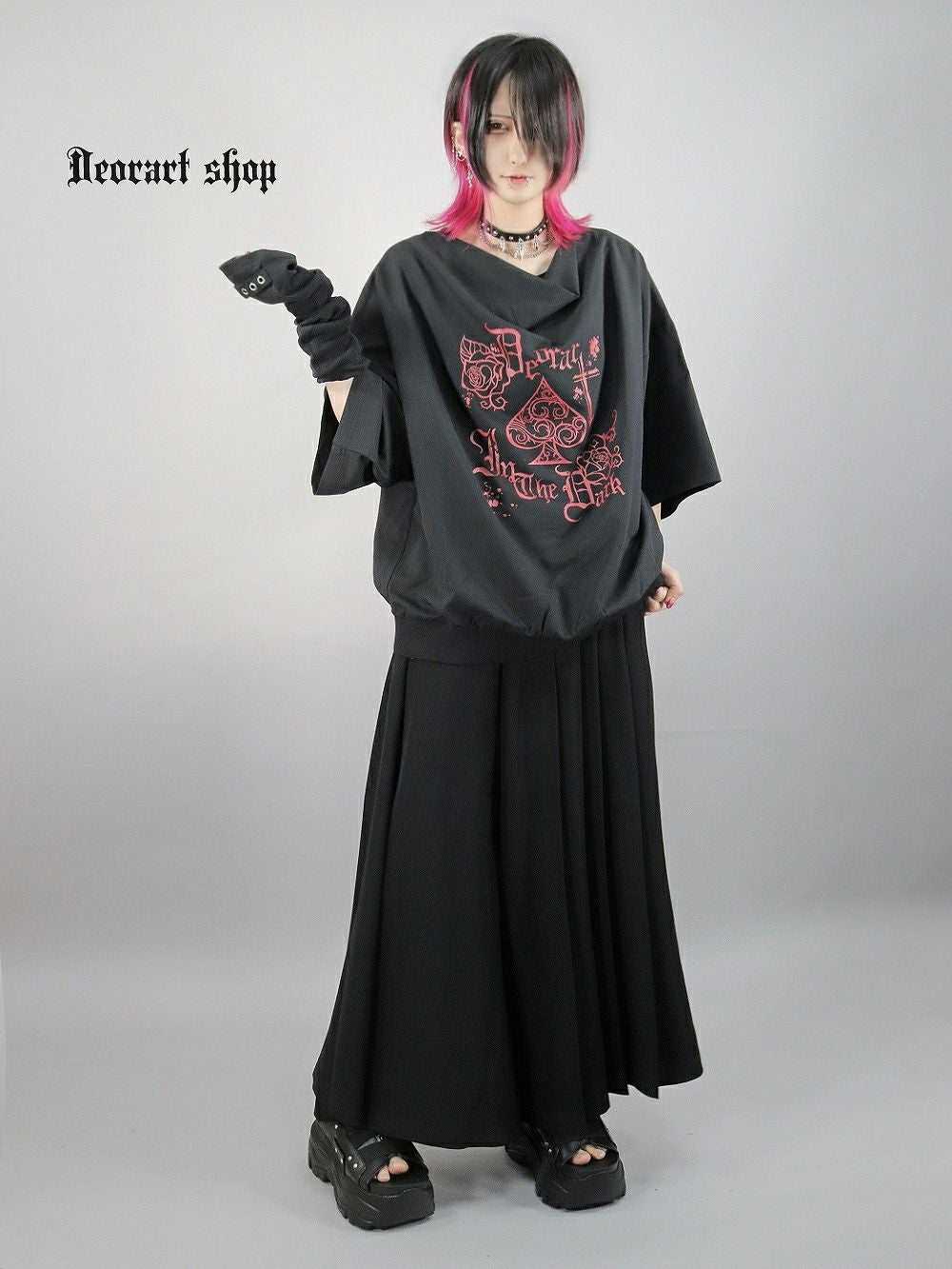 Deorart,ディオラート,モード,ゴシック,Tシャツ,ドレープ,普段使い,スペード,薔薇,裾絞り,地雷系,V系,ヴィジュアル系,大人,ファッション,衣装,メンズ,レディス,通販