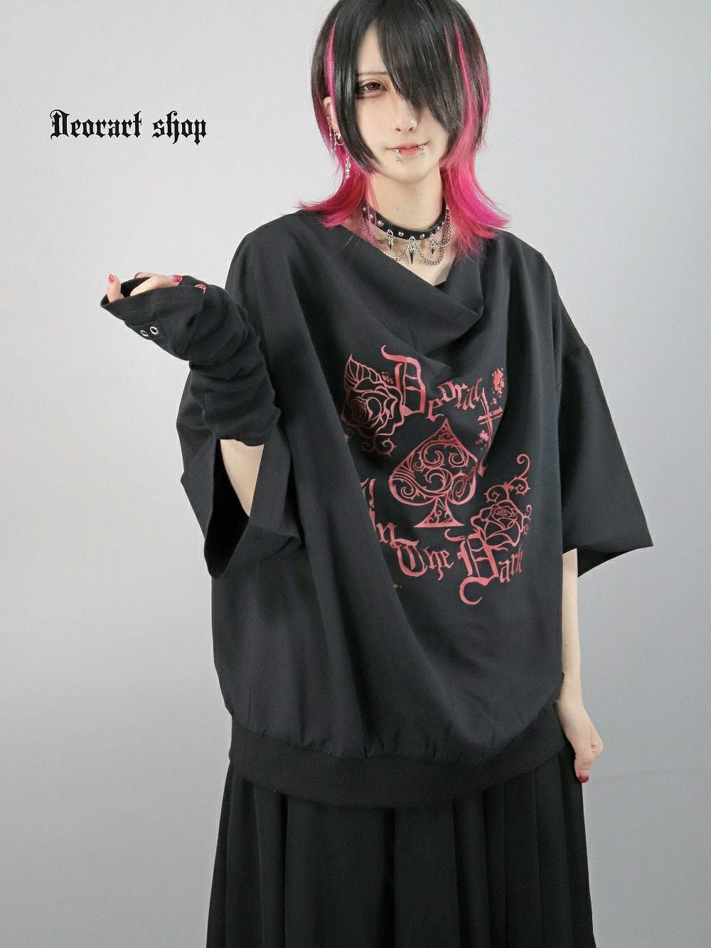Deorart,ディオラート,モード,ゴシック,Tシャツ,ドレープ,普段使い,スペード,薔薇,裾絞り,地雷系,V系,ヴィジュアル系,大人,ファッション,衣装,メンズ,レディス,通販