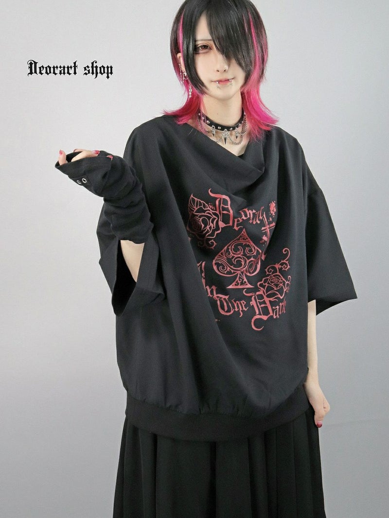 Deorart,ディオラート,モード,ゴシック,Tシャツ,ドレープ,普段使い,スペード,薔薇,裾絞り,地雷系,V系,ヴィジュアル系,大人,ファッション,衣装,メンズ,レディス,通販